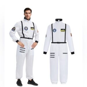 NWT white astronaut costume jumpsuit featuring embroidered patches